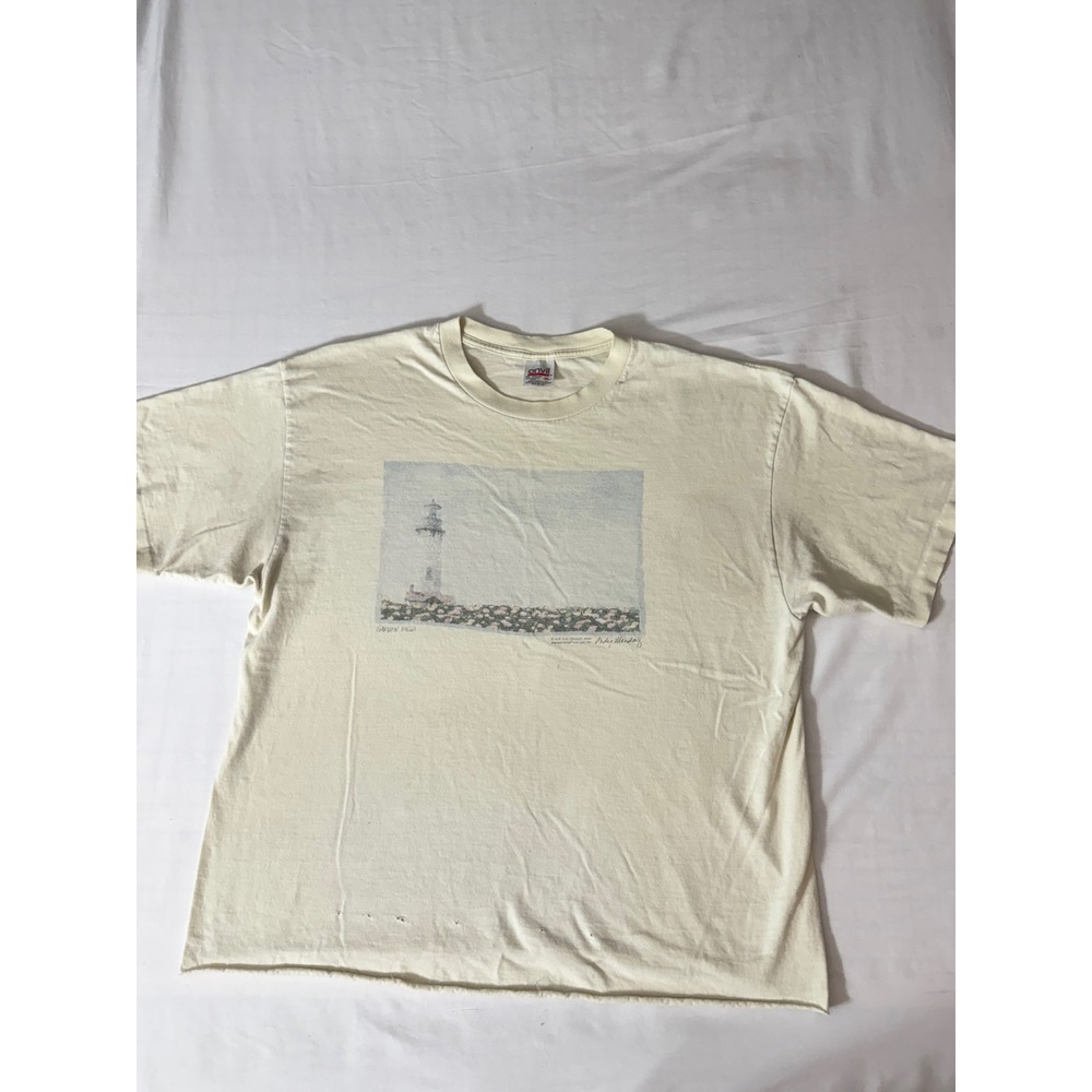 Vintage Anvil Andy Mandorf Lighthouse Graphic T-Shirt XL Cream Cutoff 2008